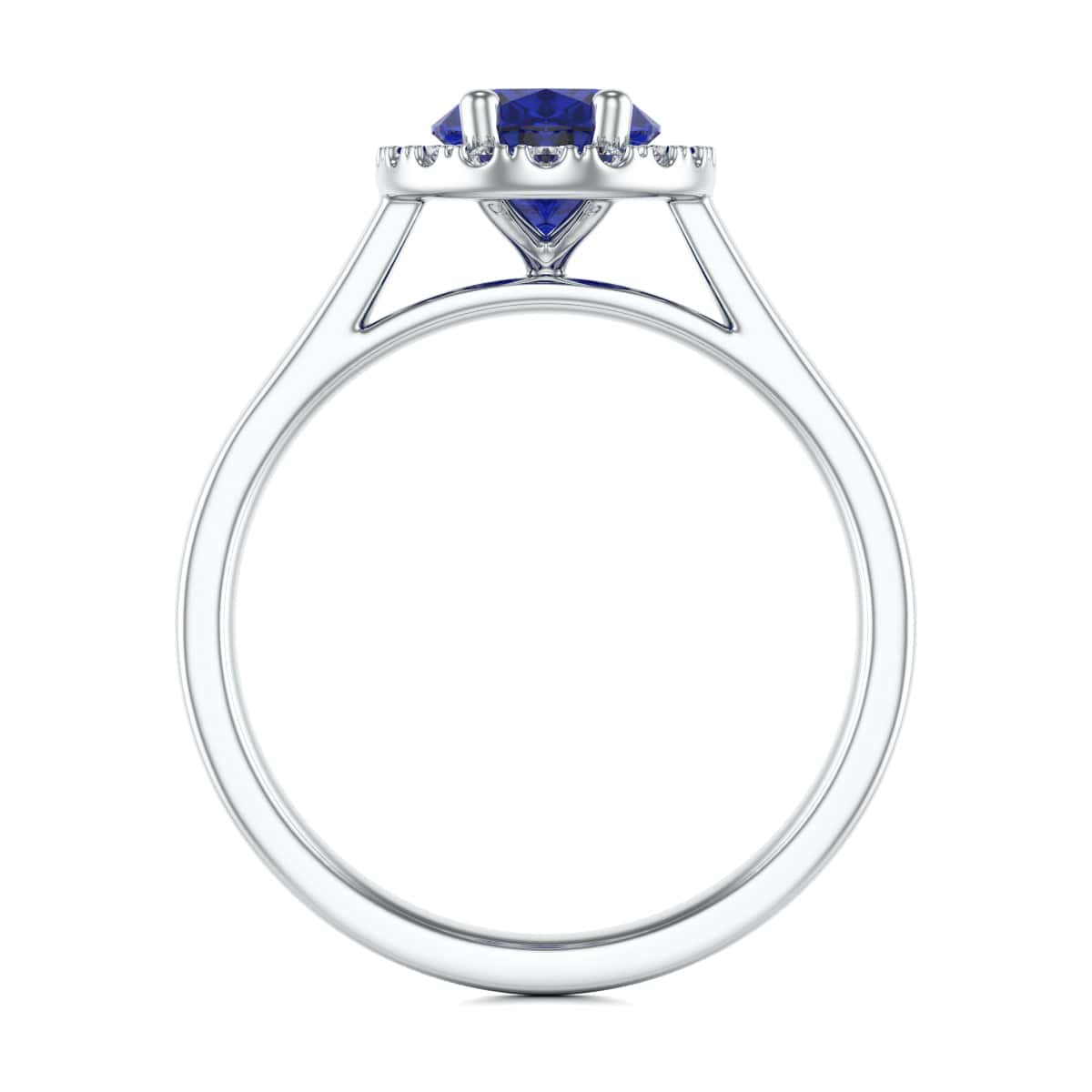 Diamond Halo Oval Shape Blue Sapphire Engagement Ring in 18ct Gold and Platinum - Image 6