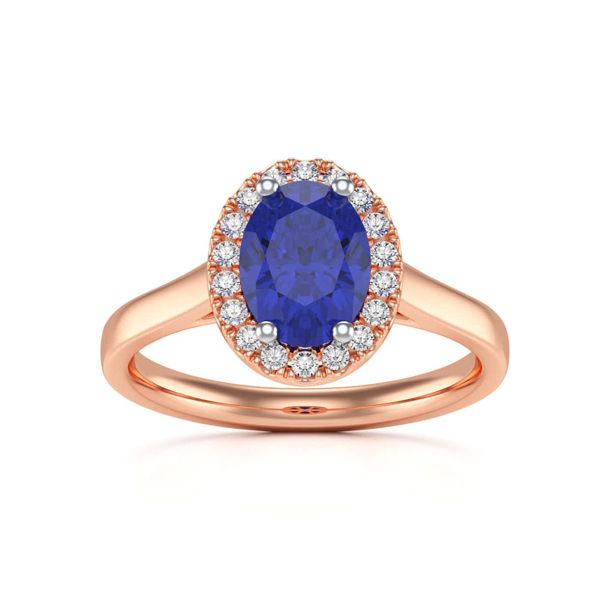 Diamond Halo Oval Shape Blue Sapphire Engagement Ring in 18ct Gold and Platinum - Image 7