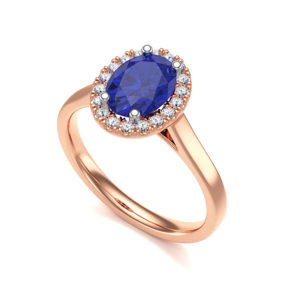 Diamond Halo Oval Shape Blue Sapphire Engagement Ring in 18ct Gold and Platinum - Image 8