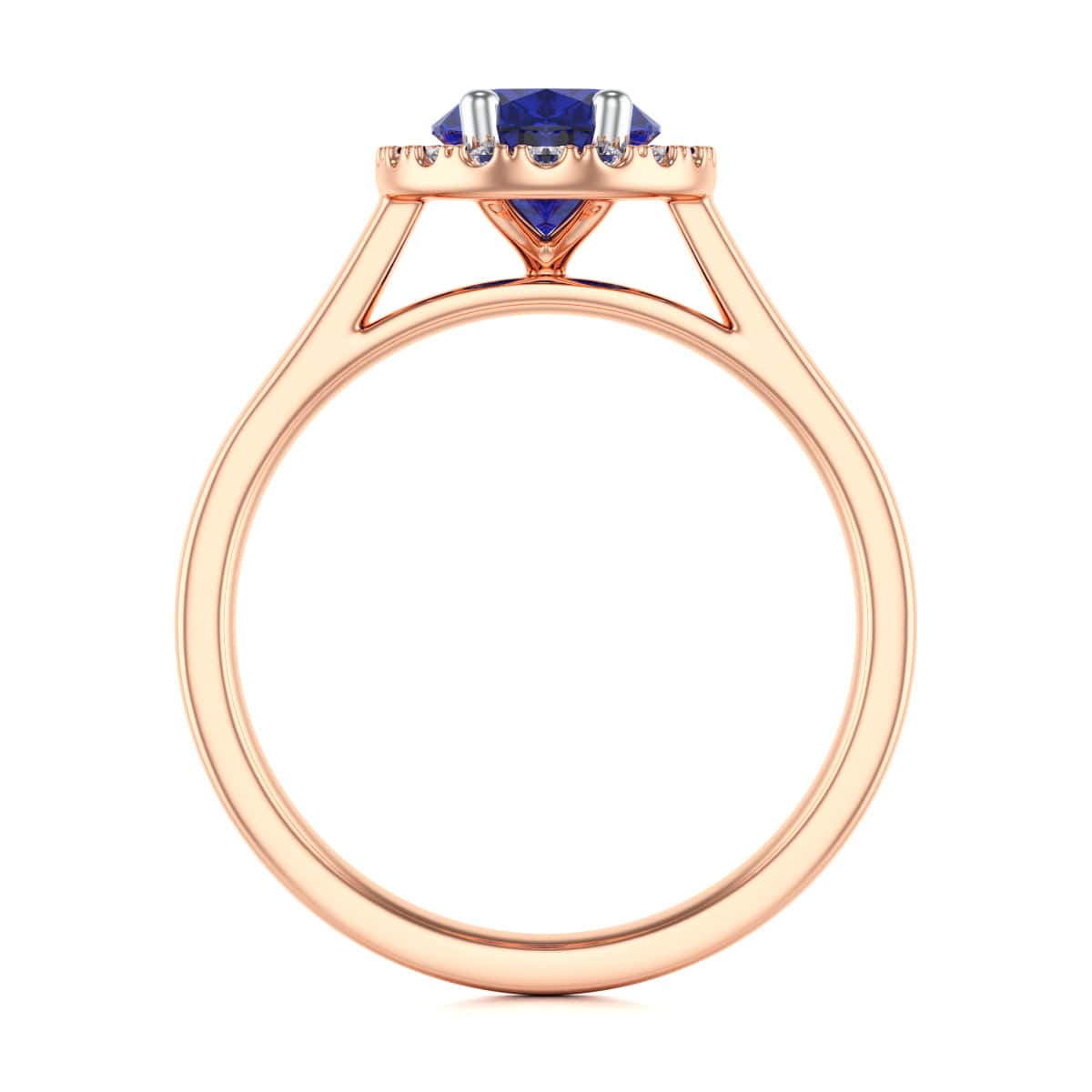 Diamond Halo Oval Shape Blue Sapphire Engagement Ring in 18ct Gold and Platinum - Image 9