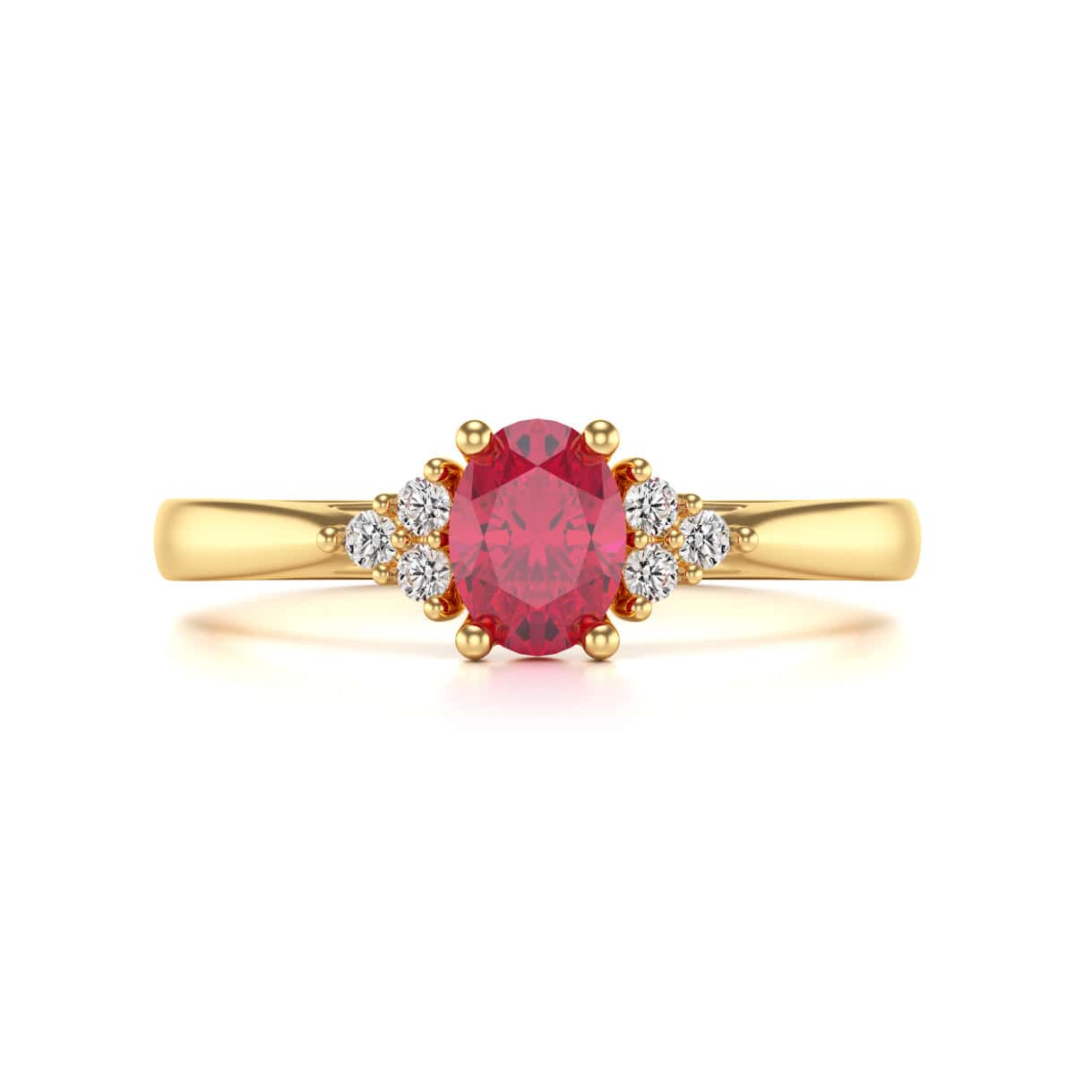 Diamond Trefoil Oval Shape Ruby Engagement Ring in 18ct Gold and Platinum - Image 3