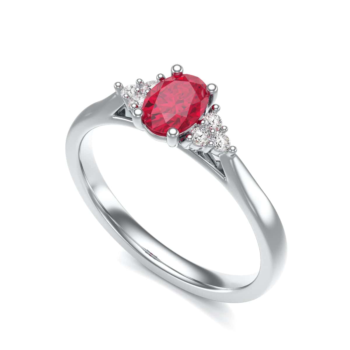 Diamond Trefoil Oval Shape Ruby Engagement Ring in 18ct Gold and Platinum - Image 5