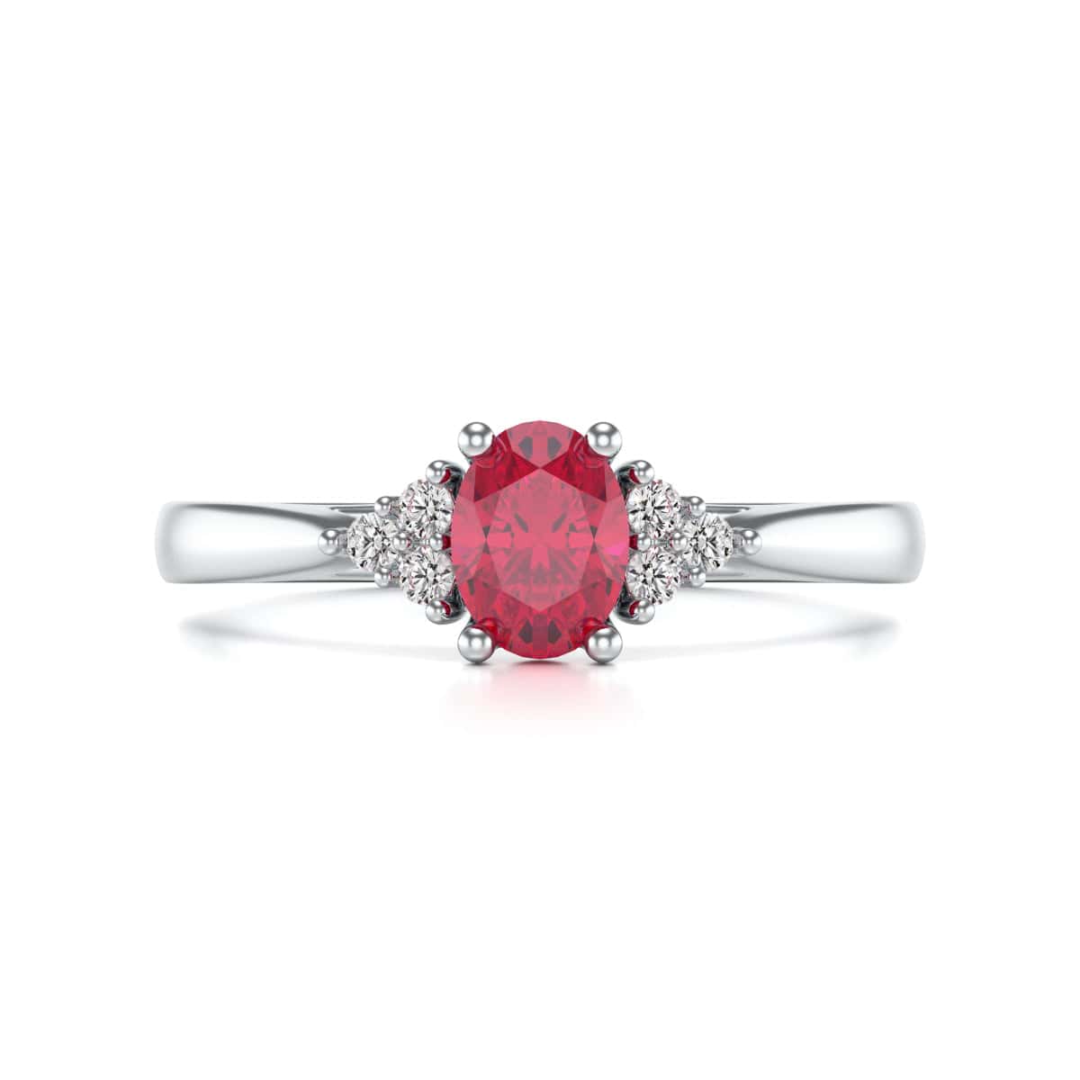 Diamond Trefoil Oval Shape Ruby Engagement Ring in 18ct Gold and Platinum - Image 6