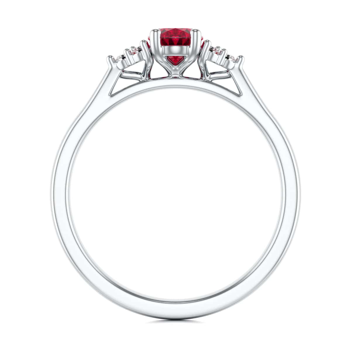 Diamond Trefoil Oval Shape Ruby Engagement Ring in 18ct Gold and Platinum - Image 7