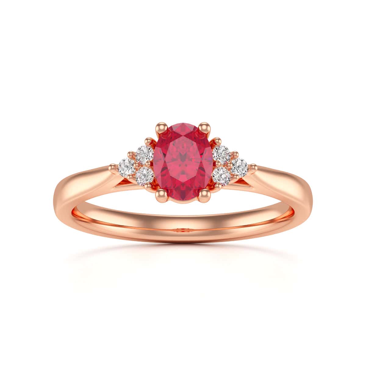 Diamond Trefoil Oval Shape Ruby Engagement Ring in 18ct Gold and Platinum - Image 9