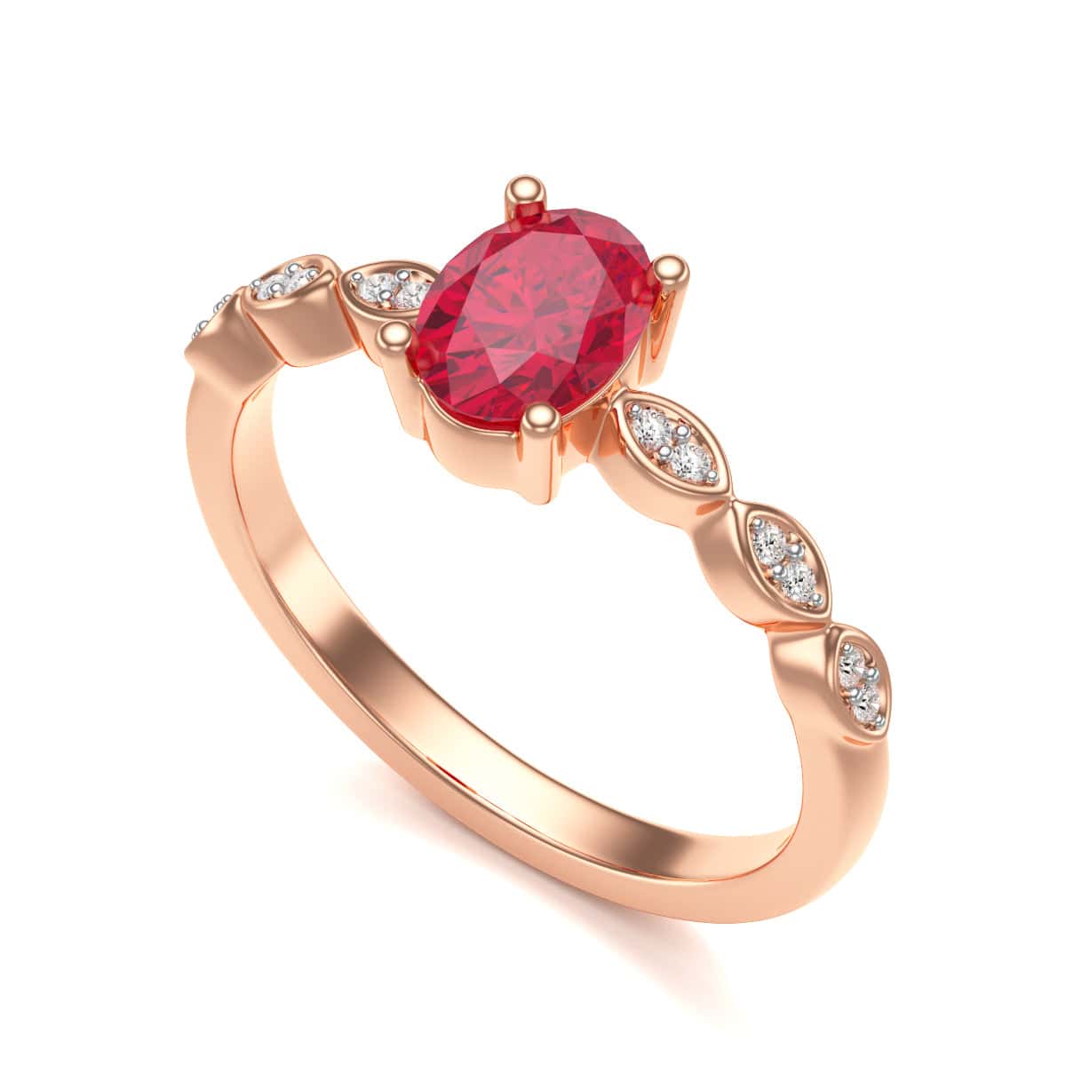 Oval Shape Ruby Engagement Ring - Diamond in 18ct Gold and Platinum - Image 10