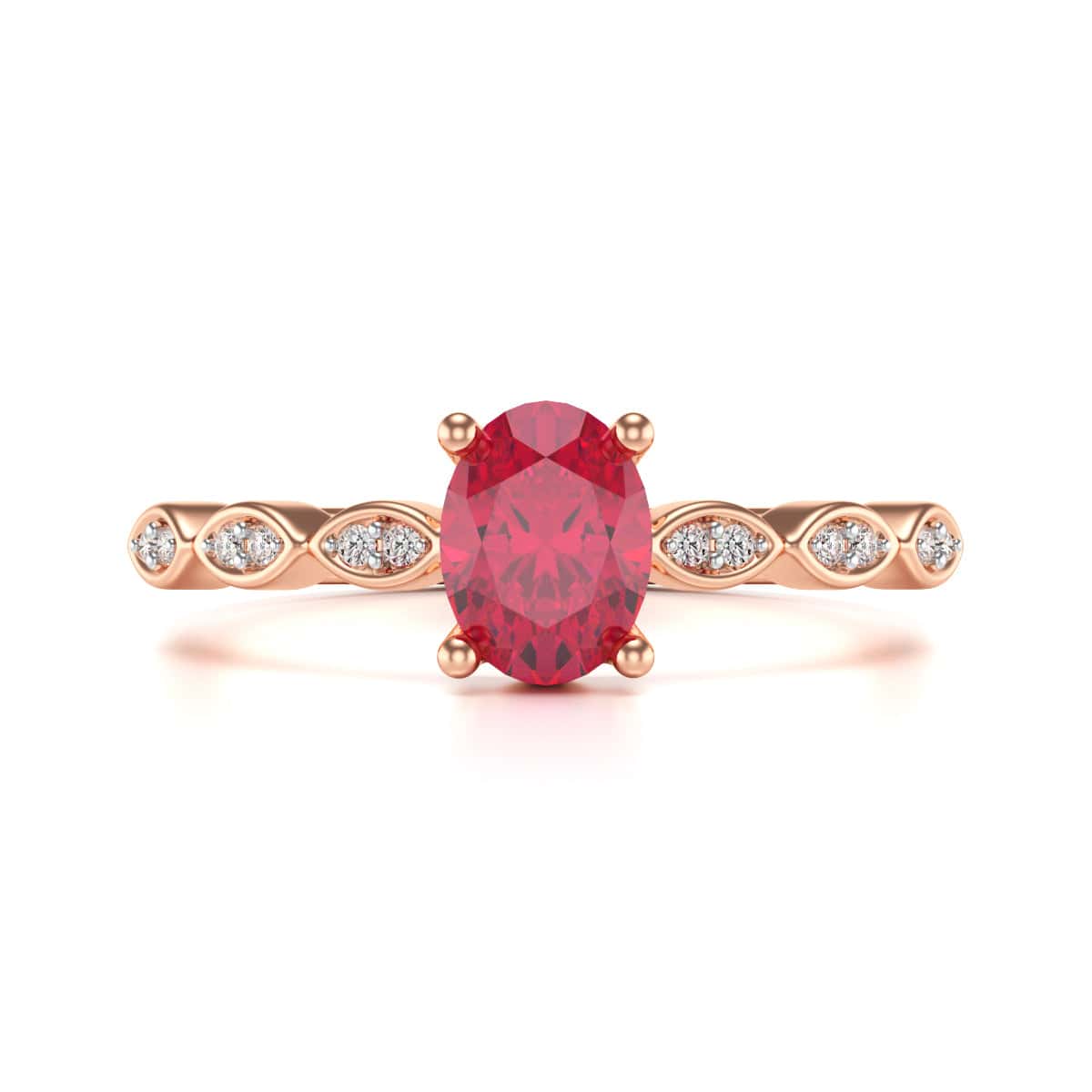 Oval Shape Ruby Engagement Ring - Diamond in 18ct Gold and Platinum - Image 12