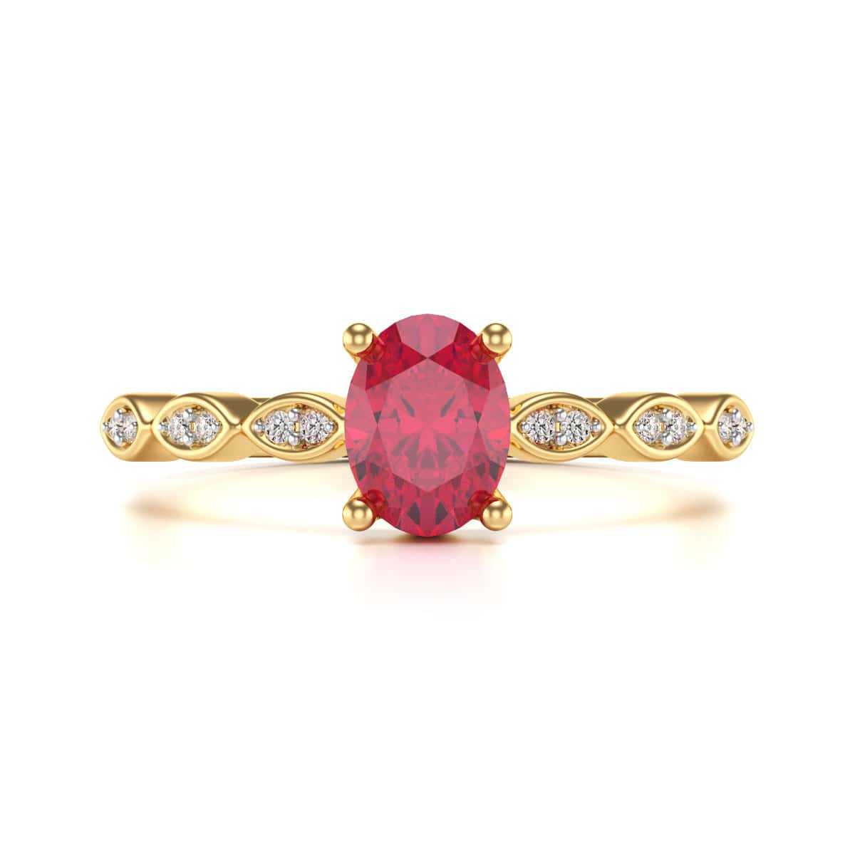 Oval Shape Ruby Engagement Ring - Diamond in 18ct Gold and Platinum - Image 3