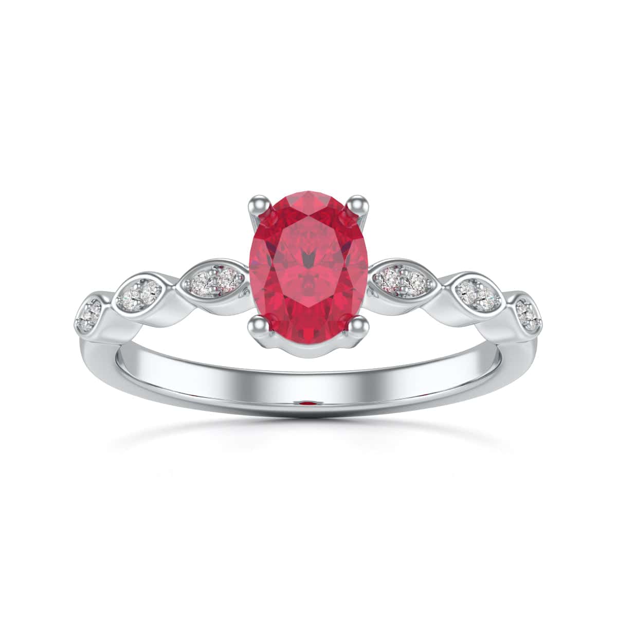Oval Shape Ruby Engagement Ring - Diamond in 18ct Gold and Platinum - Image 5