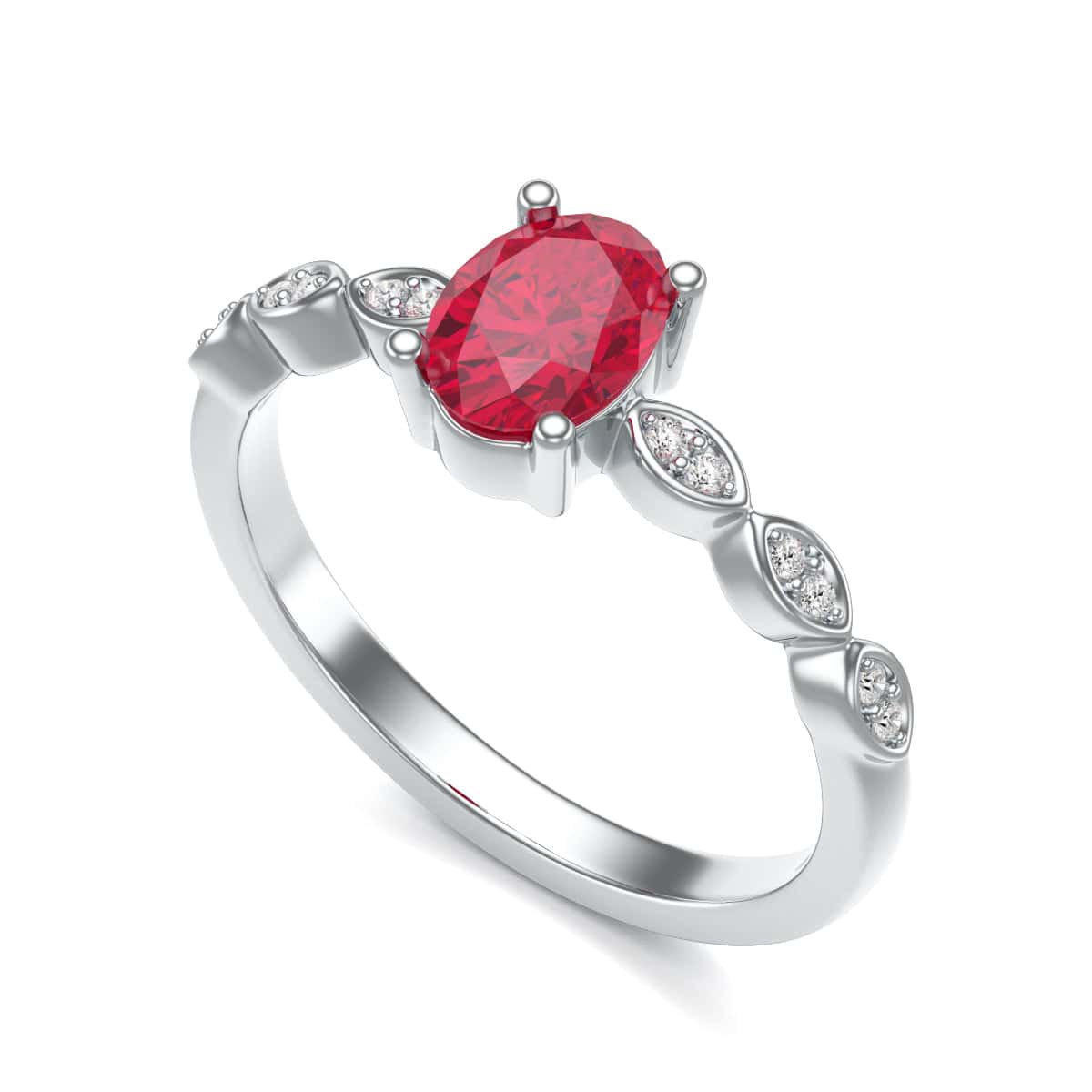 Oval Shape Ruby Engagement Ring - Diamond in 18ct Gold and Platinum - Image 6