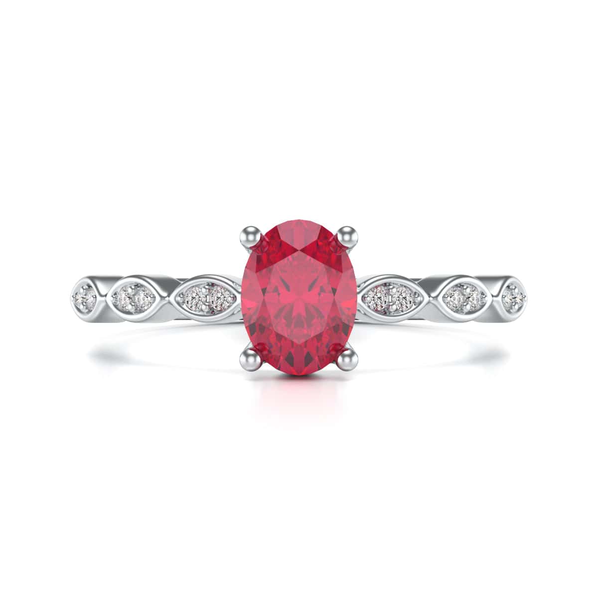 Oval Shape Ruby Engagement Ring - Diamond in 18ct Gold and Platinum - Image 8