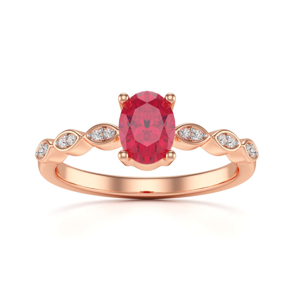 Oval Shape Ruby Engagement Ring - Diamond in 18ct Gold and Platinum - Image 9