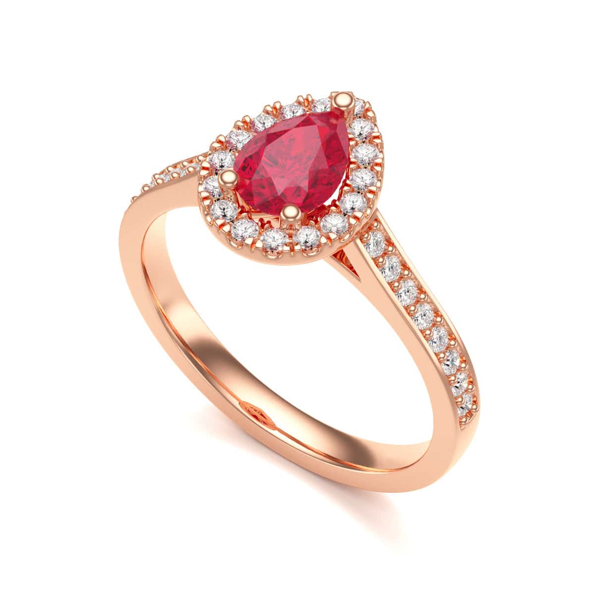 Pear Shape Ruby Engagement Ring - Diamond Halo in 18ct Gold and Platinum - Image 10