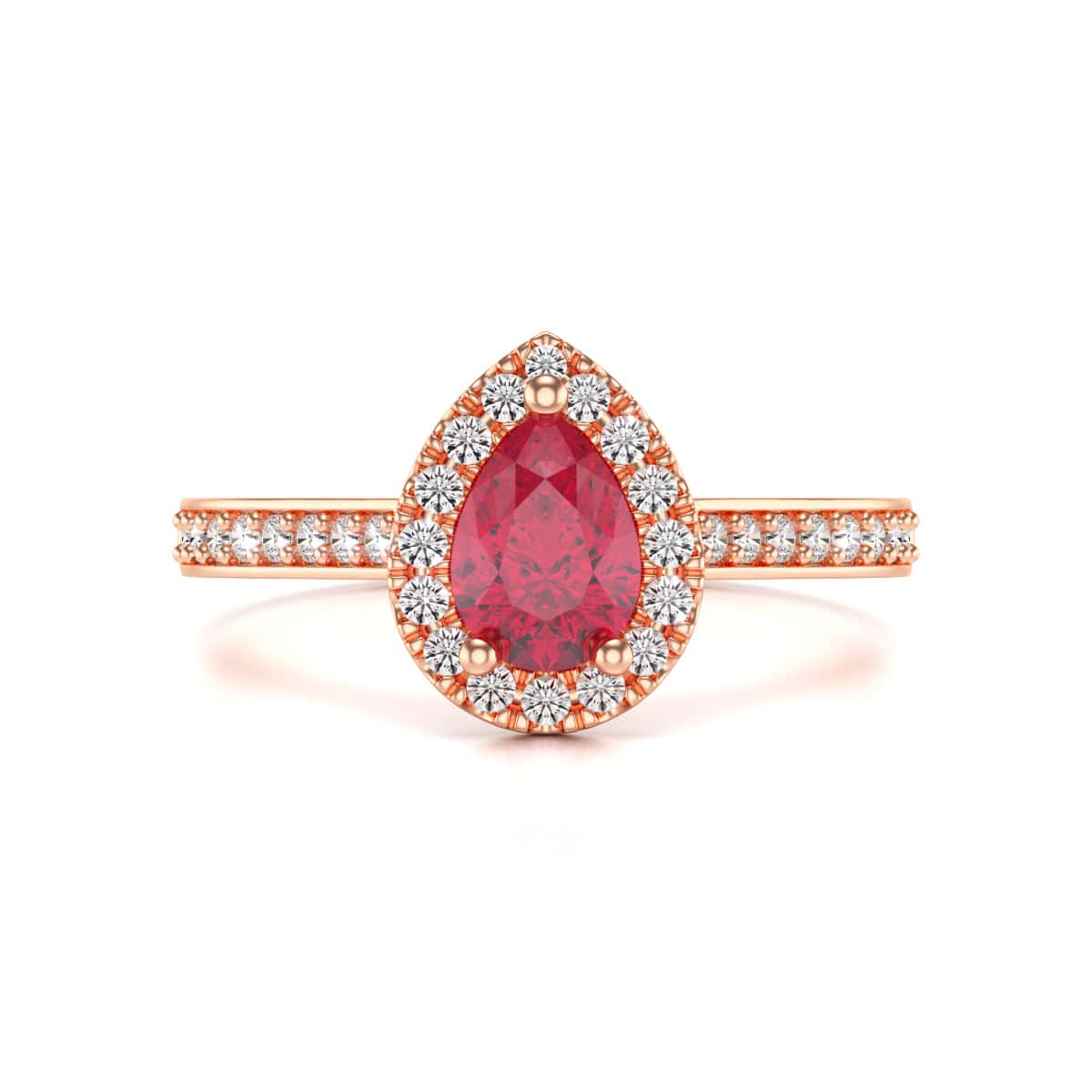 Pear Shape Ruby Engagement Ring - Diamond Halo in 18ct Gold and Platinum - Image 11