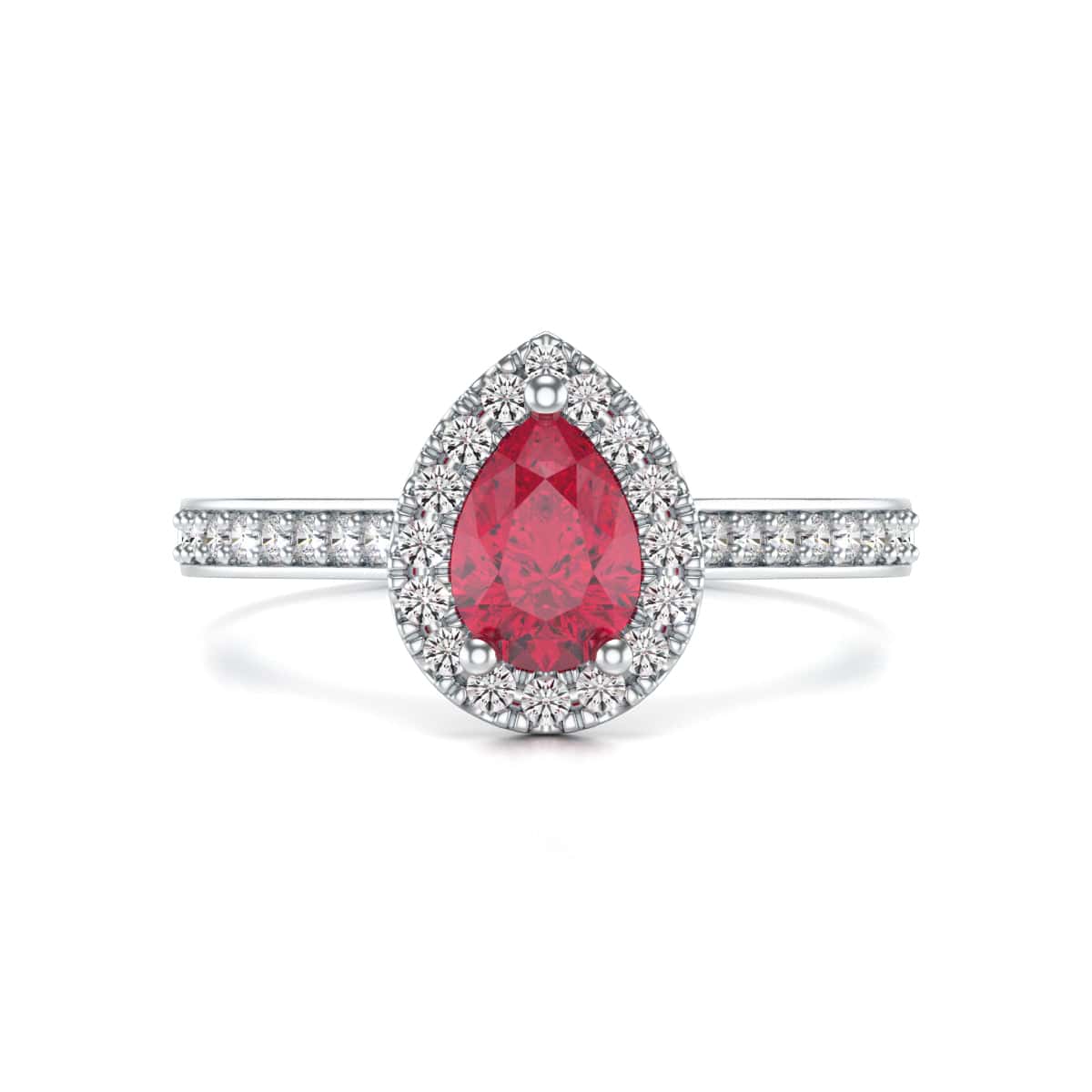 Pear Shape Ruby Engagement Ring - Diamond Halo in 18ct Gold and Platinum - Image 3