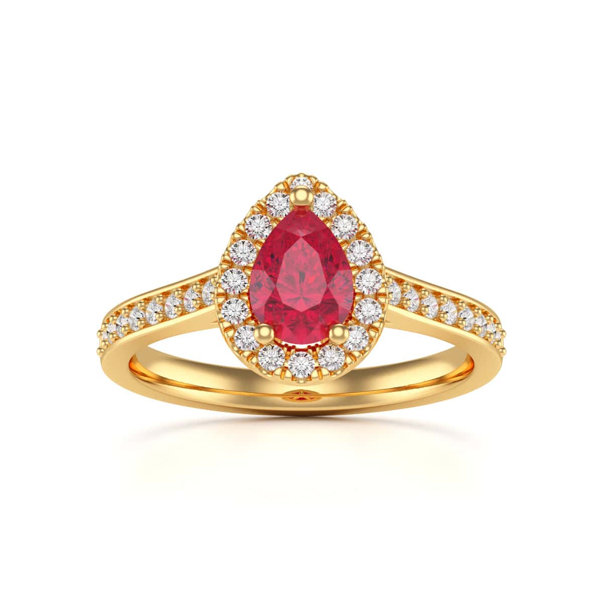 Pear Shape Ruby Engagement Ring - Diamond Halo in 18ct Gold and Platinum - Image 5