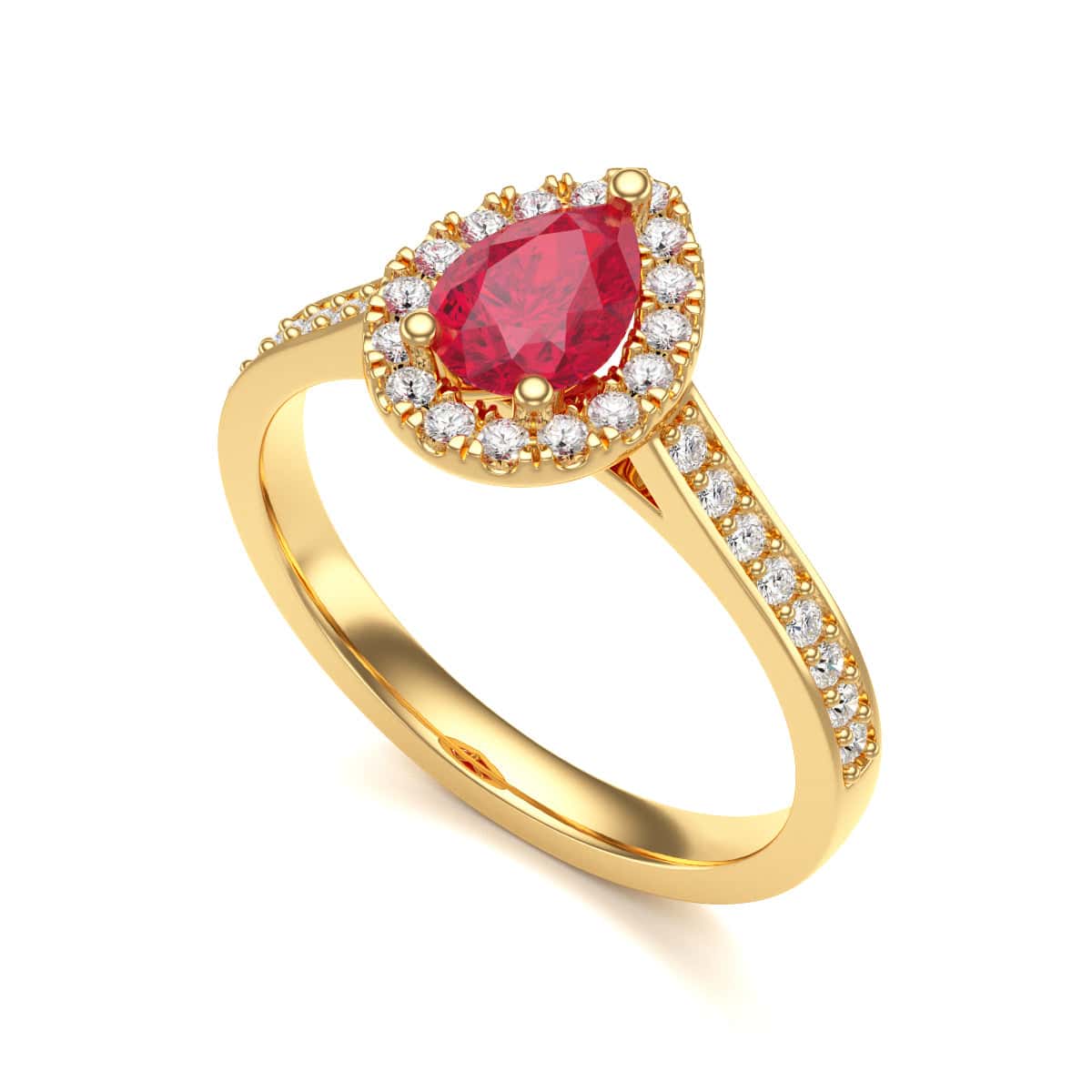 Pear Shape Ruby Engagement Ring - Diamond Halo in 18ct Gold and Platinum - Image 6