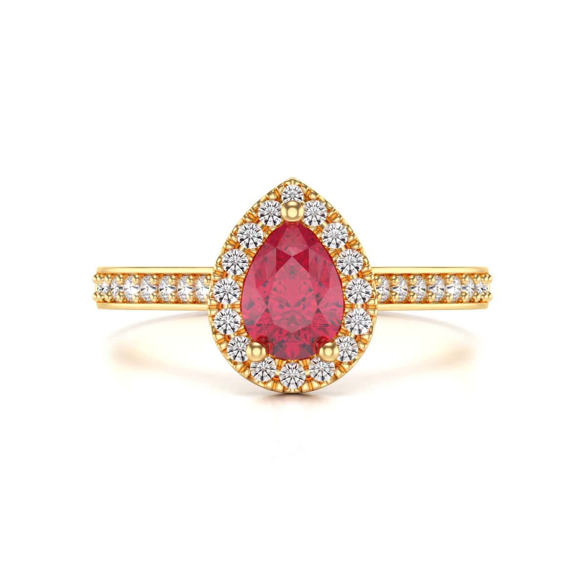 Pear Shape Ruby Engagement Ring - Diamond Halo in 18ct Gold and Platinum - Image 7