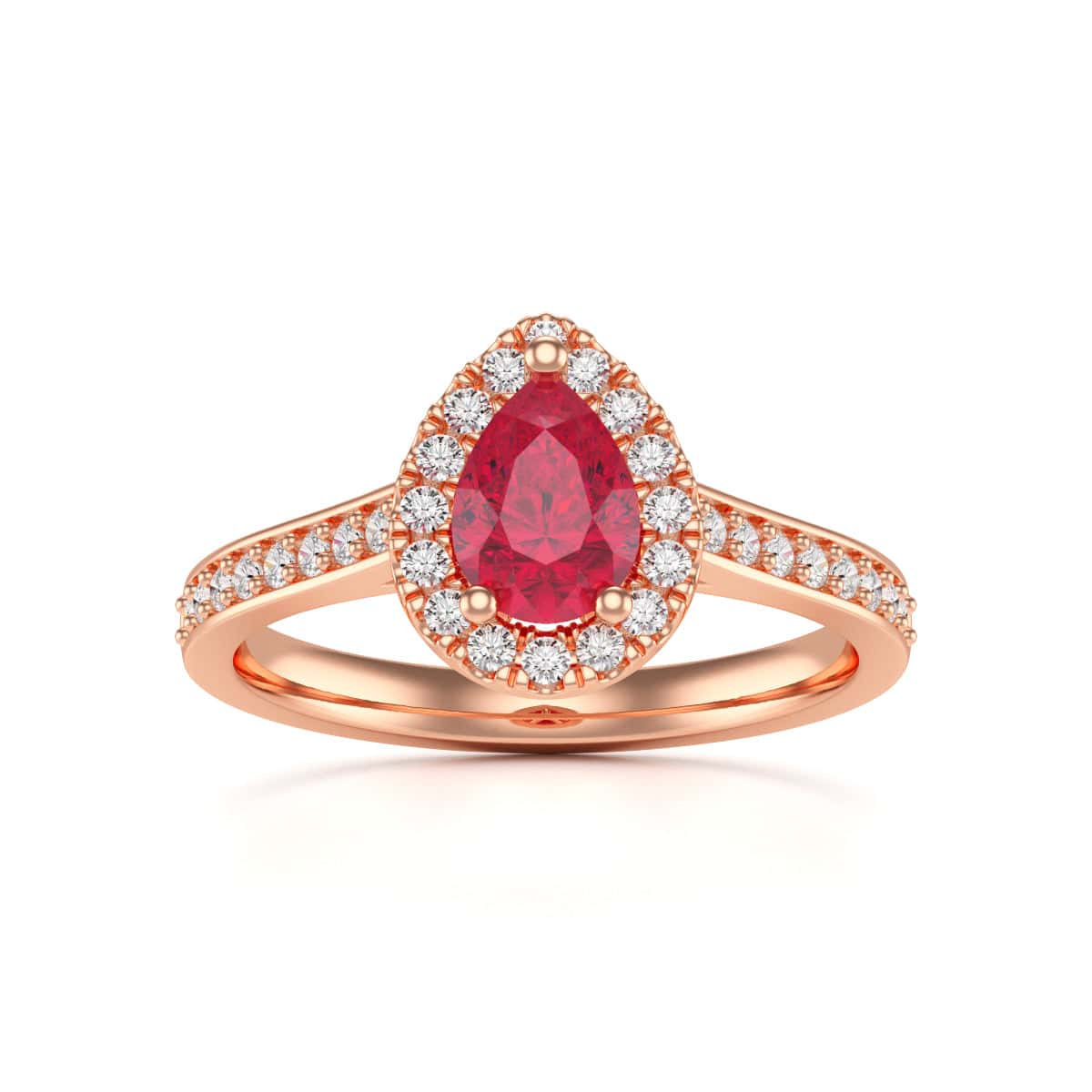 Pear Shape Ruby Engagement Ring - Diamond Halo in 18ct Gold and Platinum - Image 9