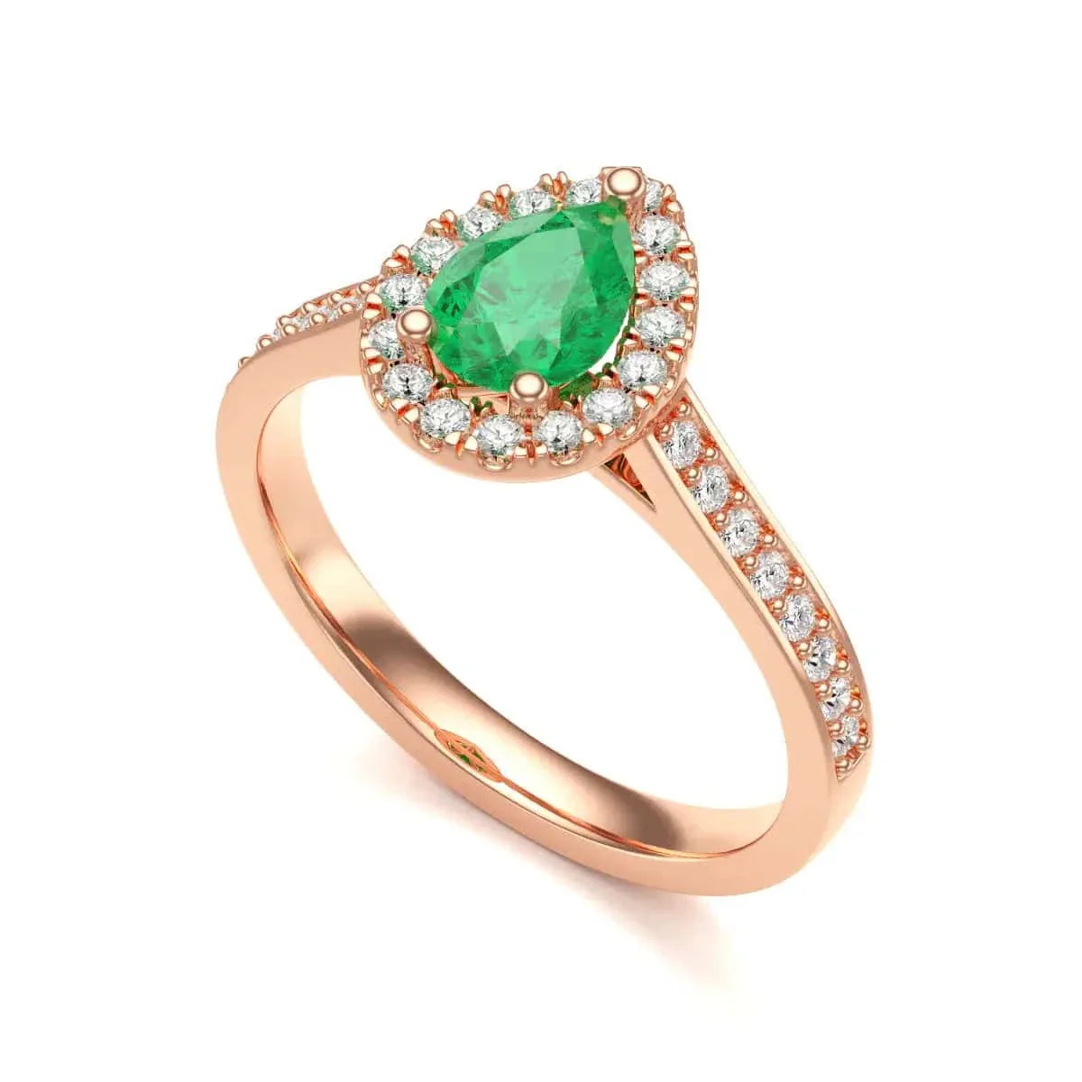 Pear Shape Diamond Halo Emerald Engagement Ring with Diamond Shoulders - Image 10