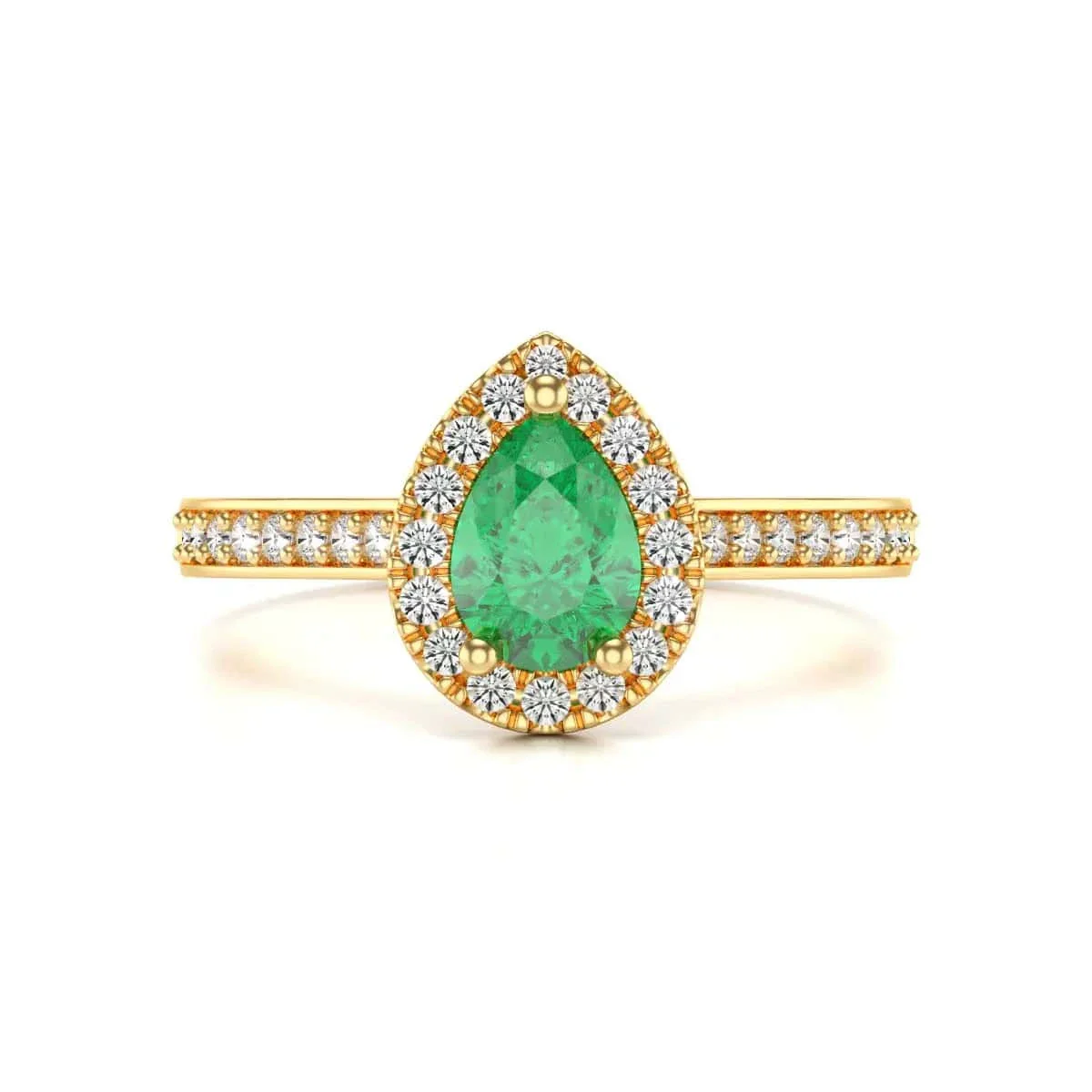 Pear Shape Diamond Halo Emerald Engagement Ring with Diamond Shoulders - Image 3