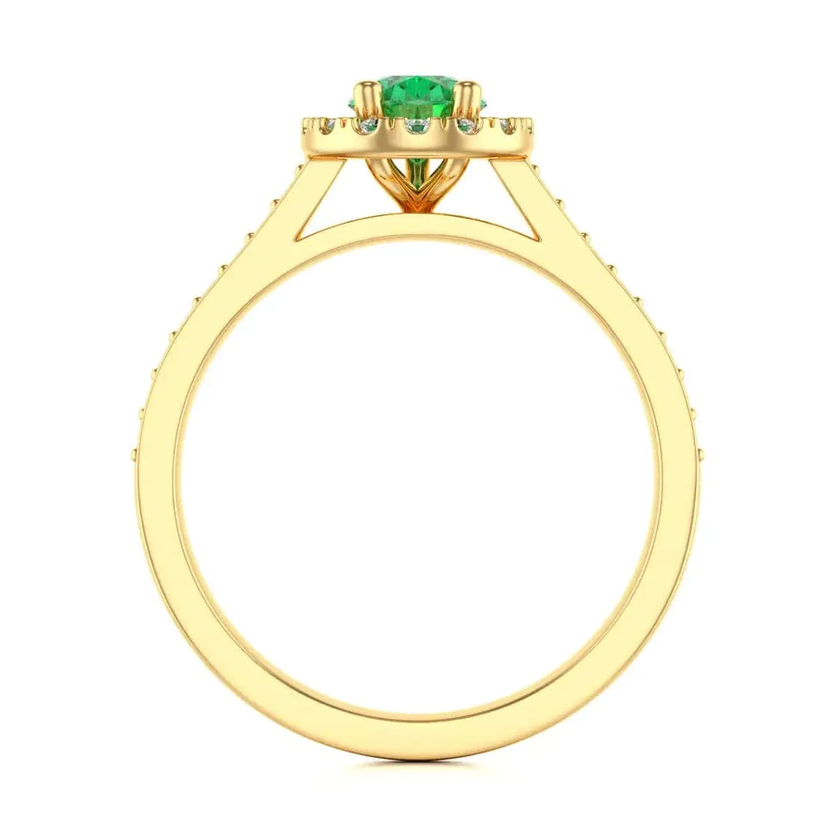 Pear Shape Diamond Halo Emerald Engagement Ring with Diamond Shoulders - Image 4
