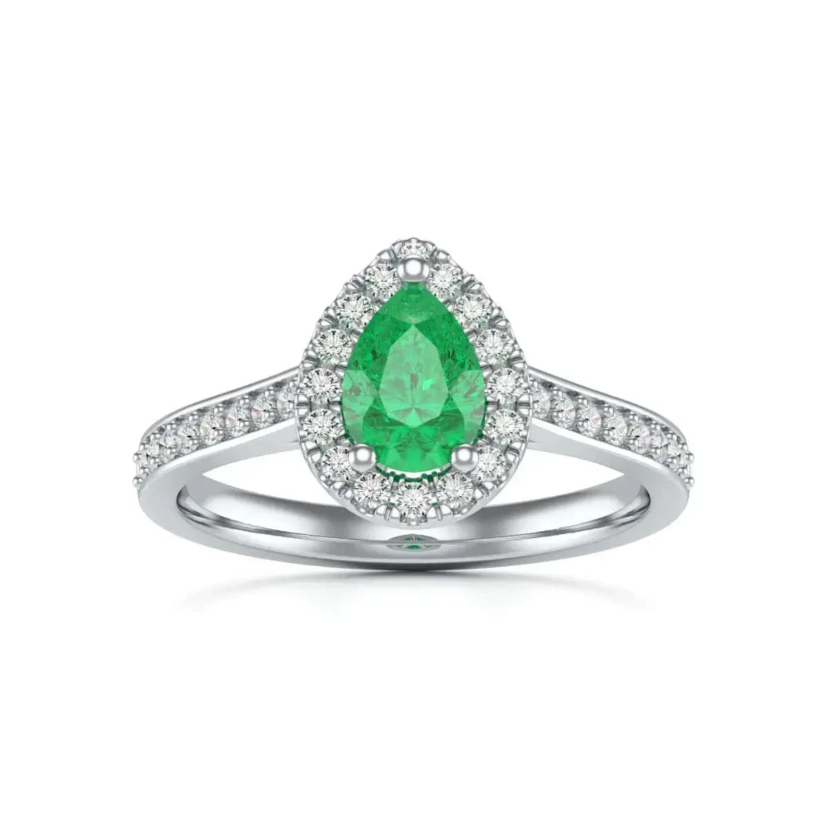Pear Shape Diamond Halo Emerald Engagement Ring with Diamond Shoulders - Image 5