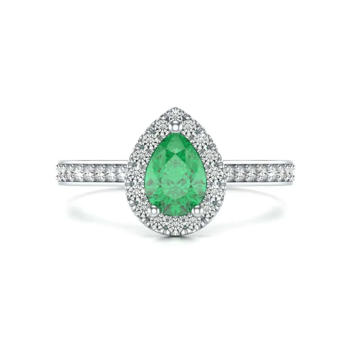 Pear Shape Diamond Halo Emerald Engagement Ring with Diamond Shoulders - Image 7