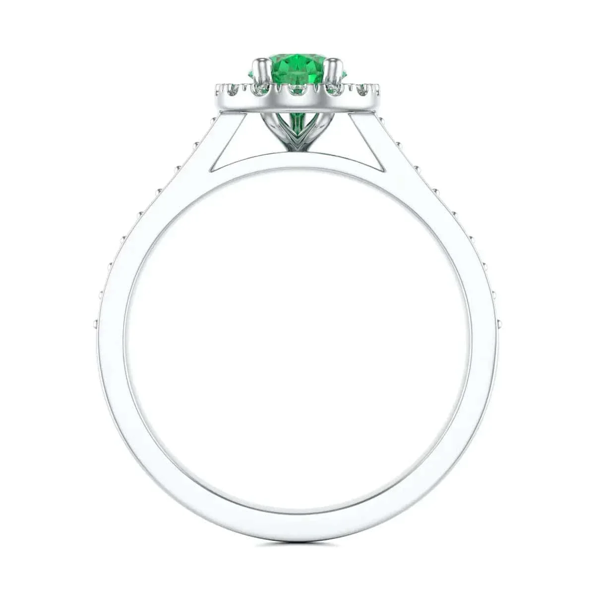 Pear Shape Diamond Halo Emerald Engagement Ring with Diamond Shoulders - Image 8
