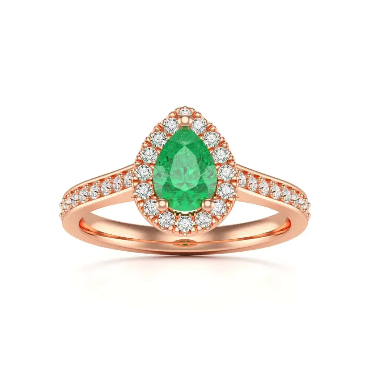 Pear Shape Diamond Halo Emerald Engagement Ring with Diamond Shoulders - Image 9