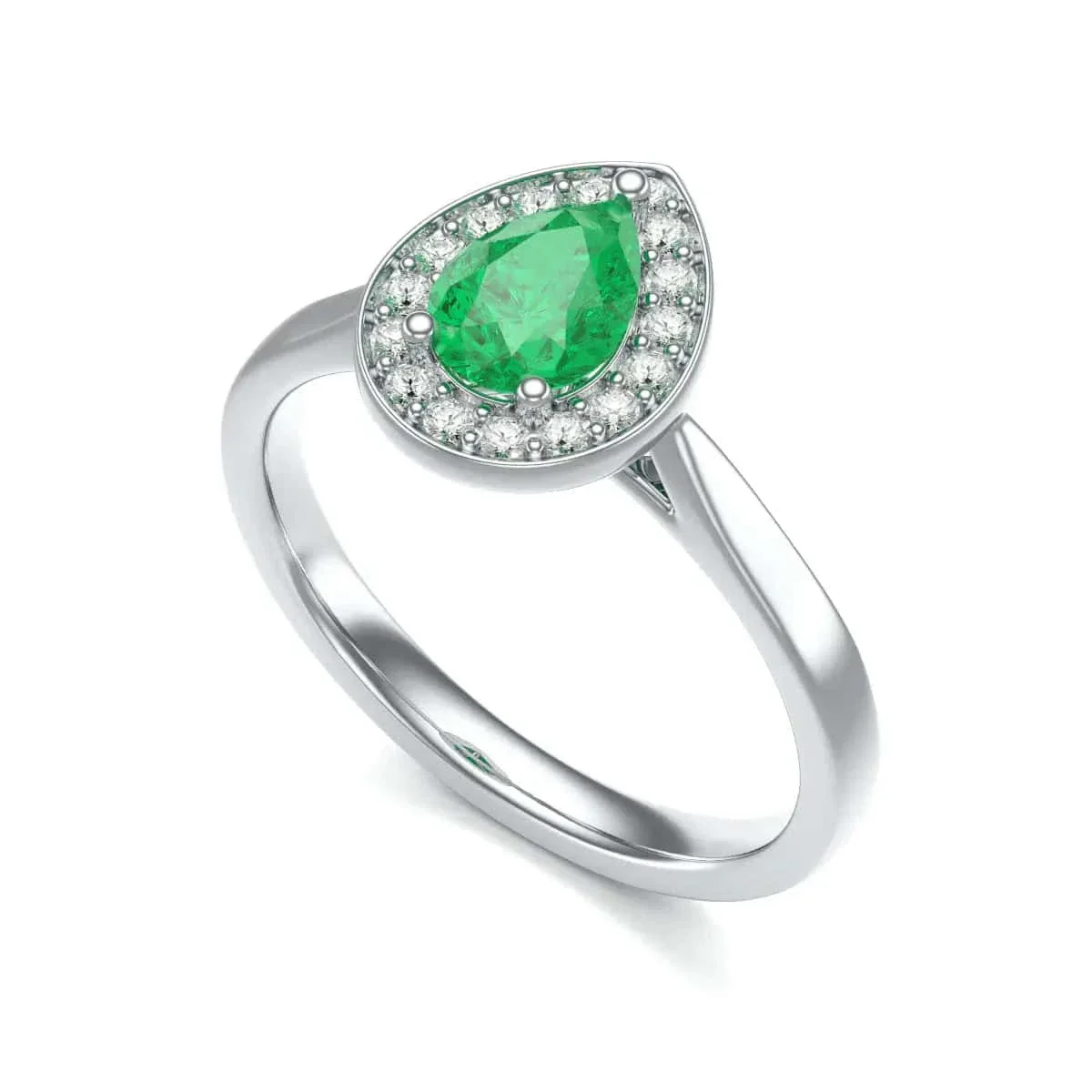 Pear Shape Diamond Halo Emerald Engagement Ring in 18ct Gold and Platinum - Image 10