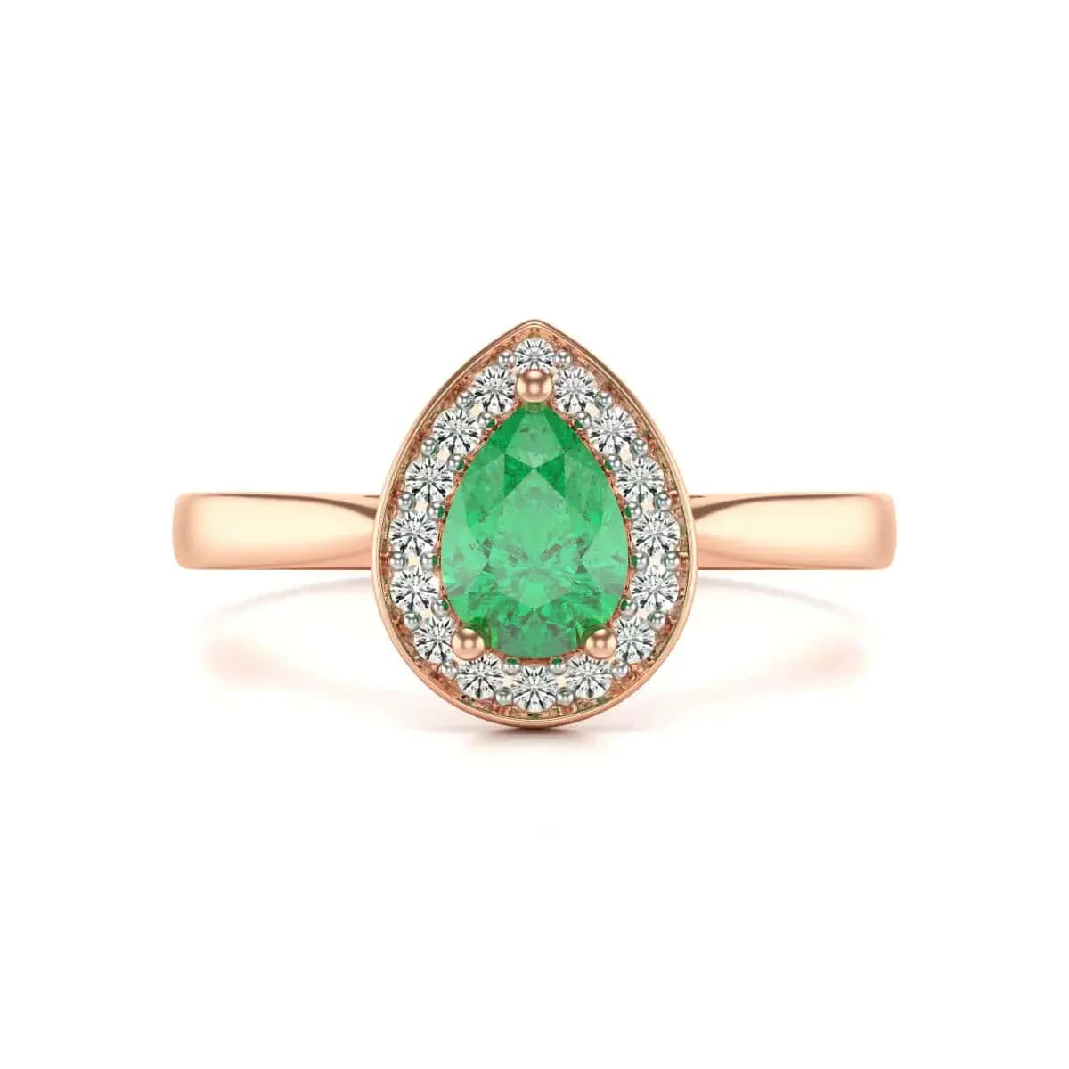 Pear Shape Diamond Halo Emerald Engagement Ring in 18ct Gold and Platinum - Image 7