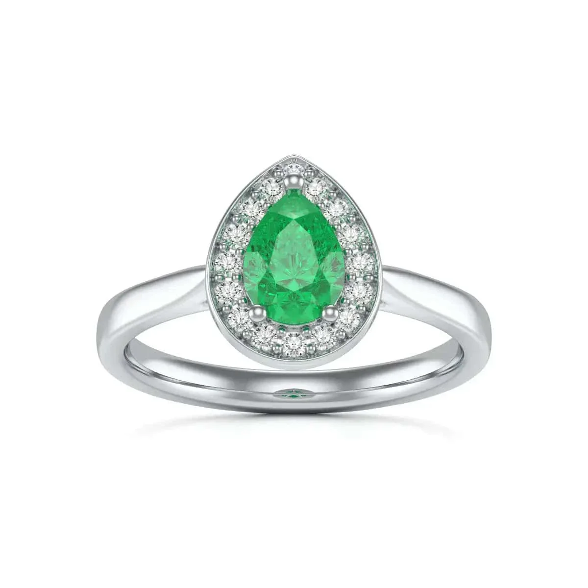Pear Shape Diamond Halo Emerald Engagement Ring in 18ct Gold and Platinum - Image 9