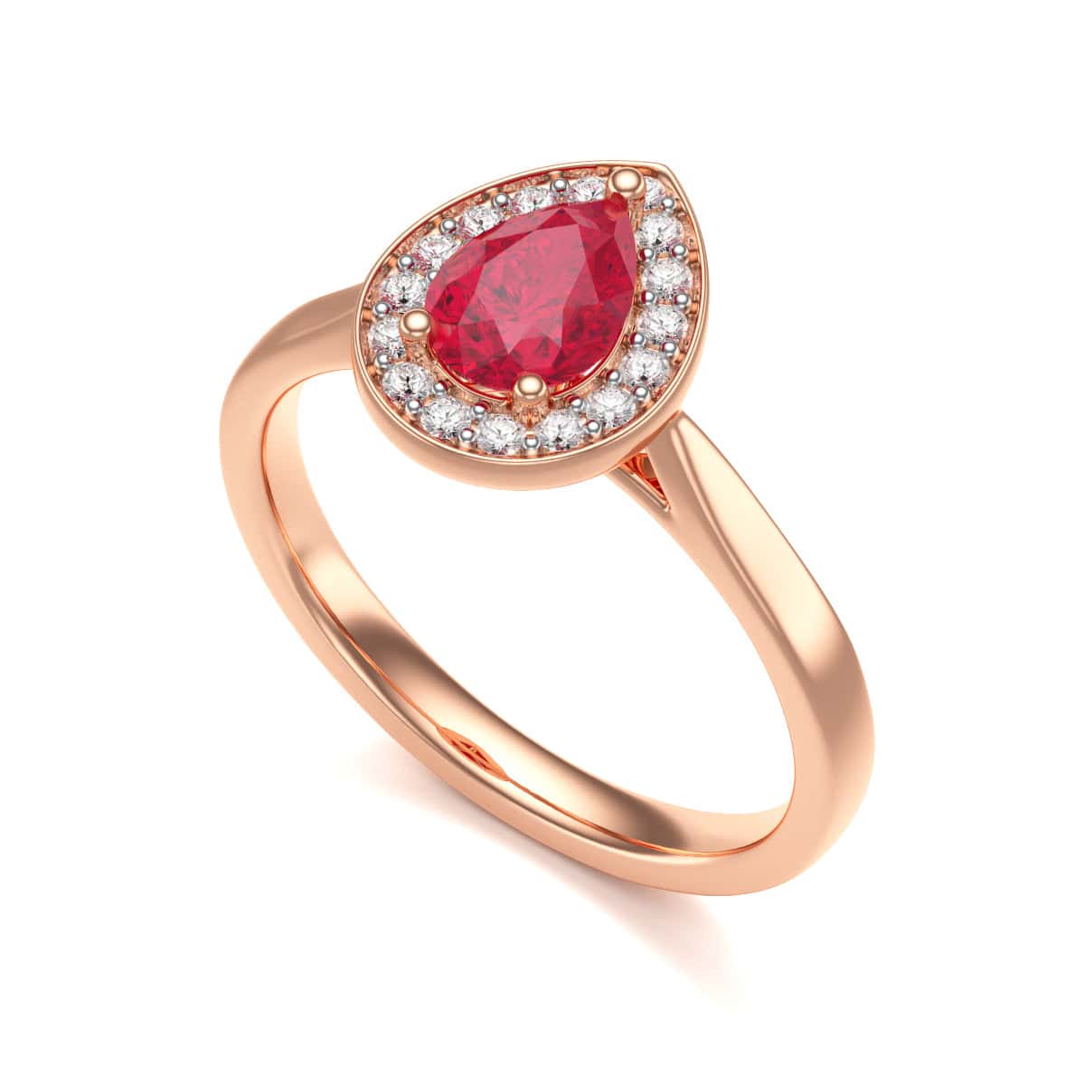 Pear Shape Halo Ruby Engagement Ring - Diamond in 18ct Gold and Platinum - Image 10