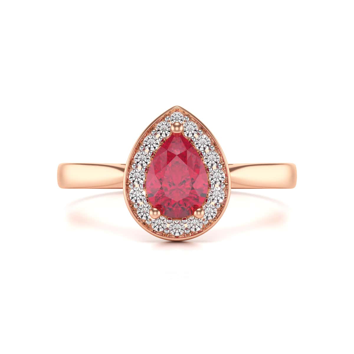 Pear Shape Halo Ruby Engagement Ring - Diamond in 18ct Gold and Platinum - Image 11