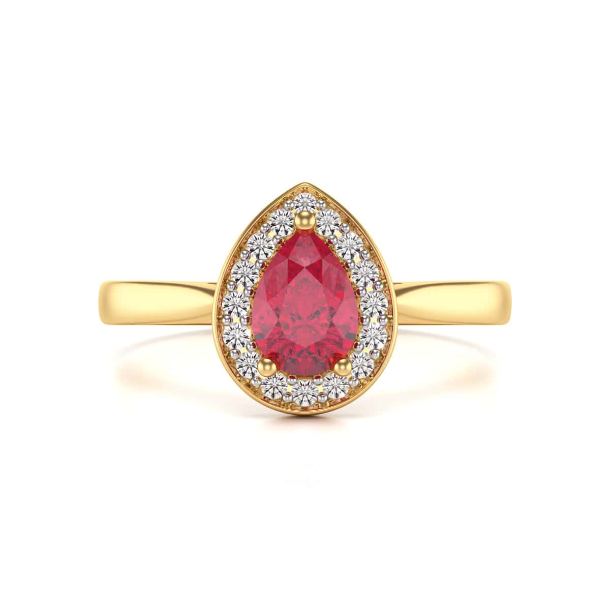 Pear Shape Halo Ruby Engagement Ring - Diamond in 18ct Gold and Platinum - Image 3
