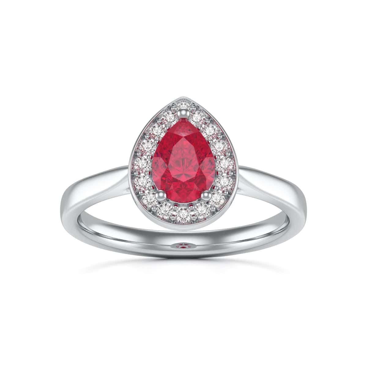 Pear Shape Halo Ruby Engagement Ring - Diamond in 18ct Gold and Platinum - Image 5