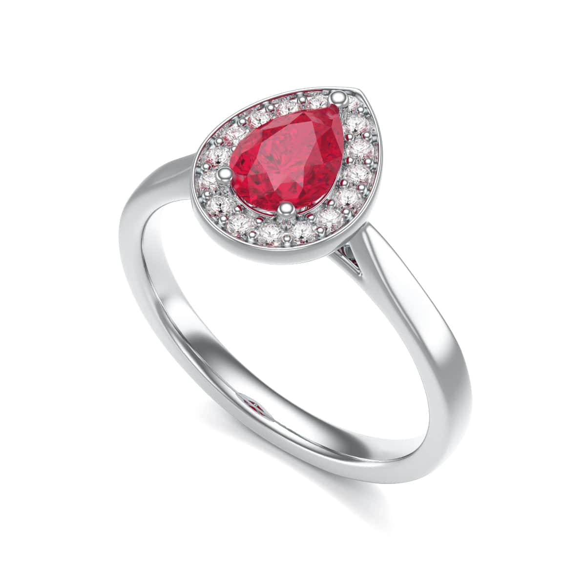 Pear Shape Halo Ruby Engagement Ring - Diamond in 18ct Gold and Platinum - Image 6