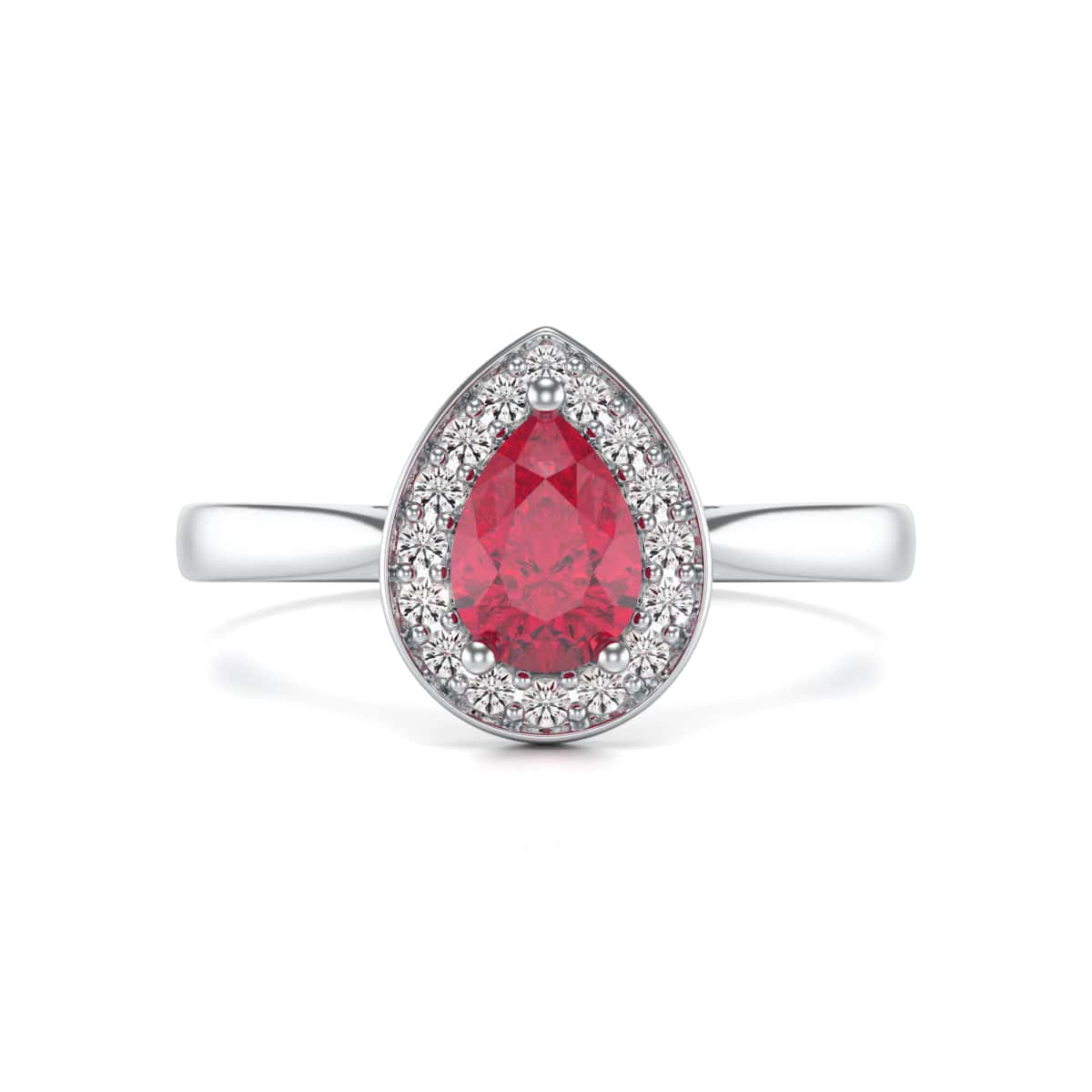 Pear Shape Halo Ruby Engagement Ring - Diamond in 18ct Gold and Platinum - Image 7