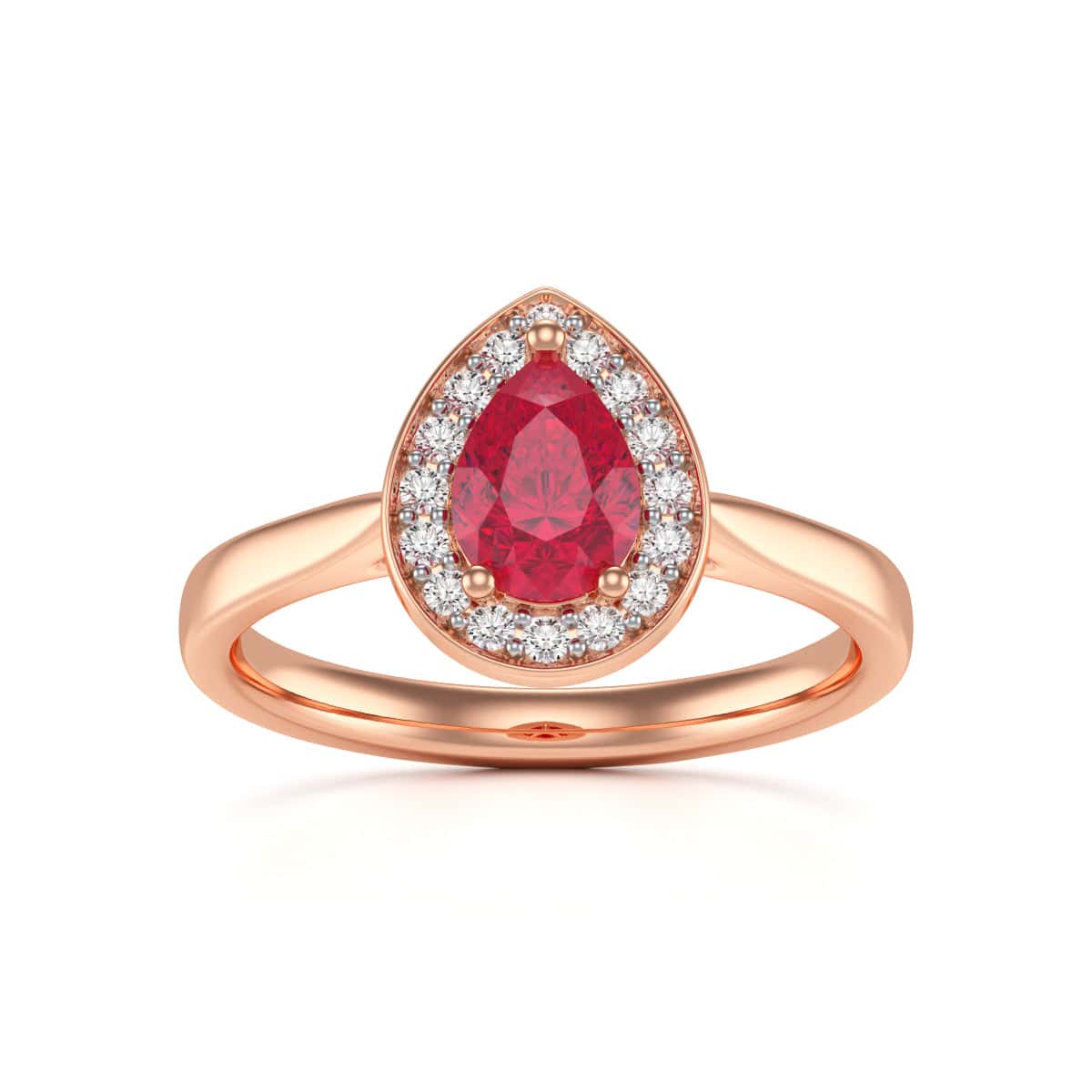 Pear Shape Halo Ruby Engagement Ring - Diamond in 18ct Gold and Platinum - Image 9