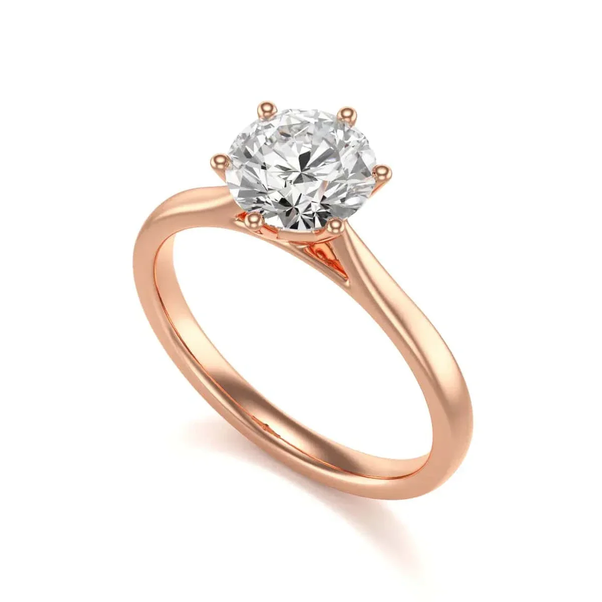 Diamond Engagement Ring- Round Six Claw Tapered Shank - Image 3