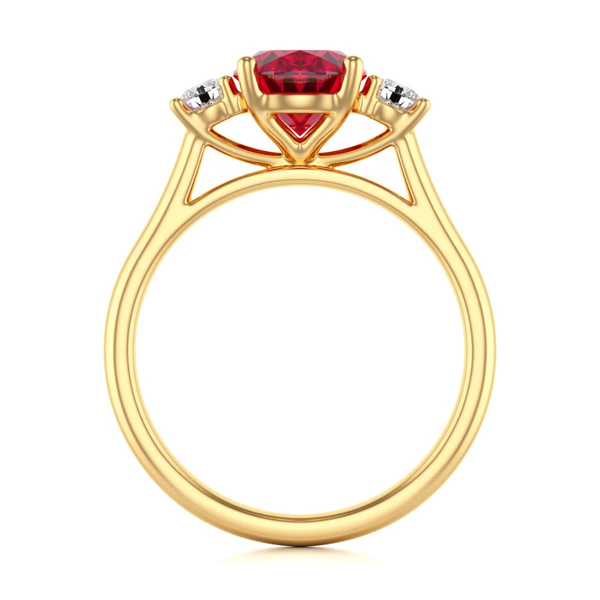 Oval Shape Ruby Trilogy Engagement Ring in 18ct Gold and Platinum - Image 3