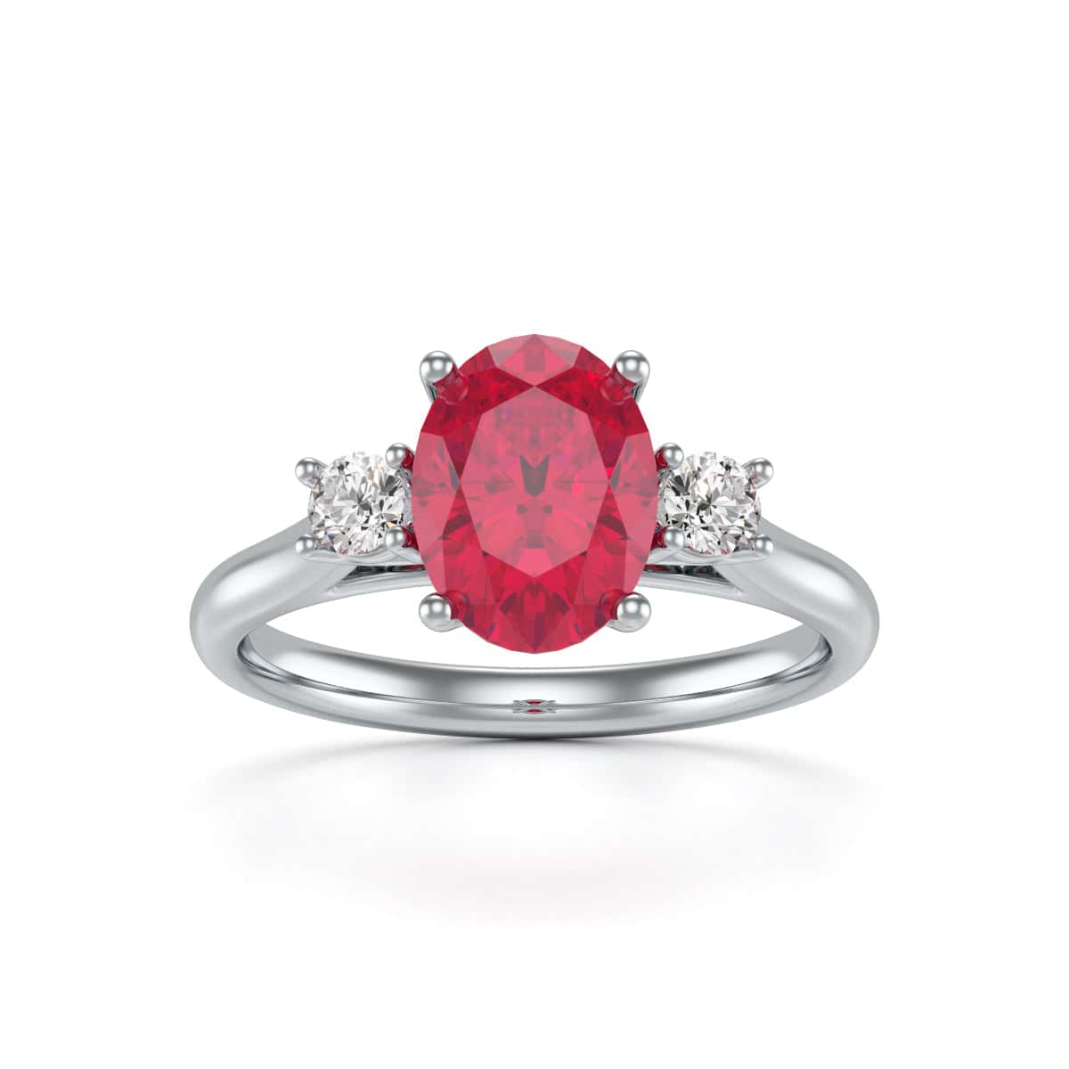 Oval Shape Ruby Trilogy Engagement Ring in 18ct Gold and Platinum - Image 4