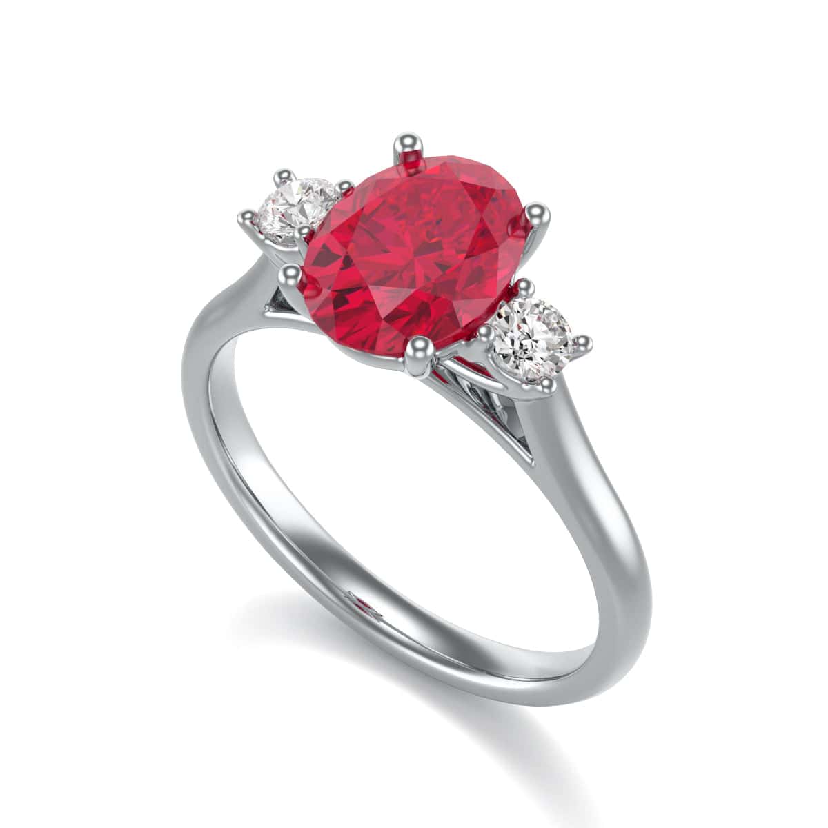 Oval Shape Ruby Trilogy Engagement Ring in 18ct Gold and Platinum - Image 5