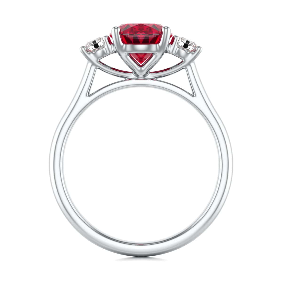 Oval Shape Ruby Trilogy Engagement Ring in 18ct Gold and Platinum - Image 6