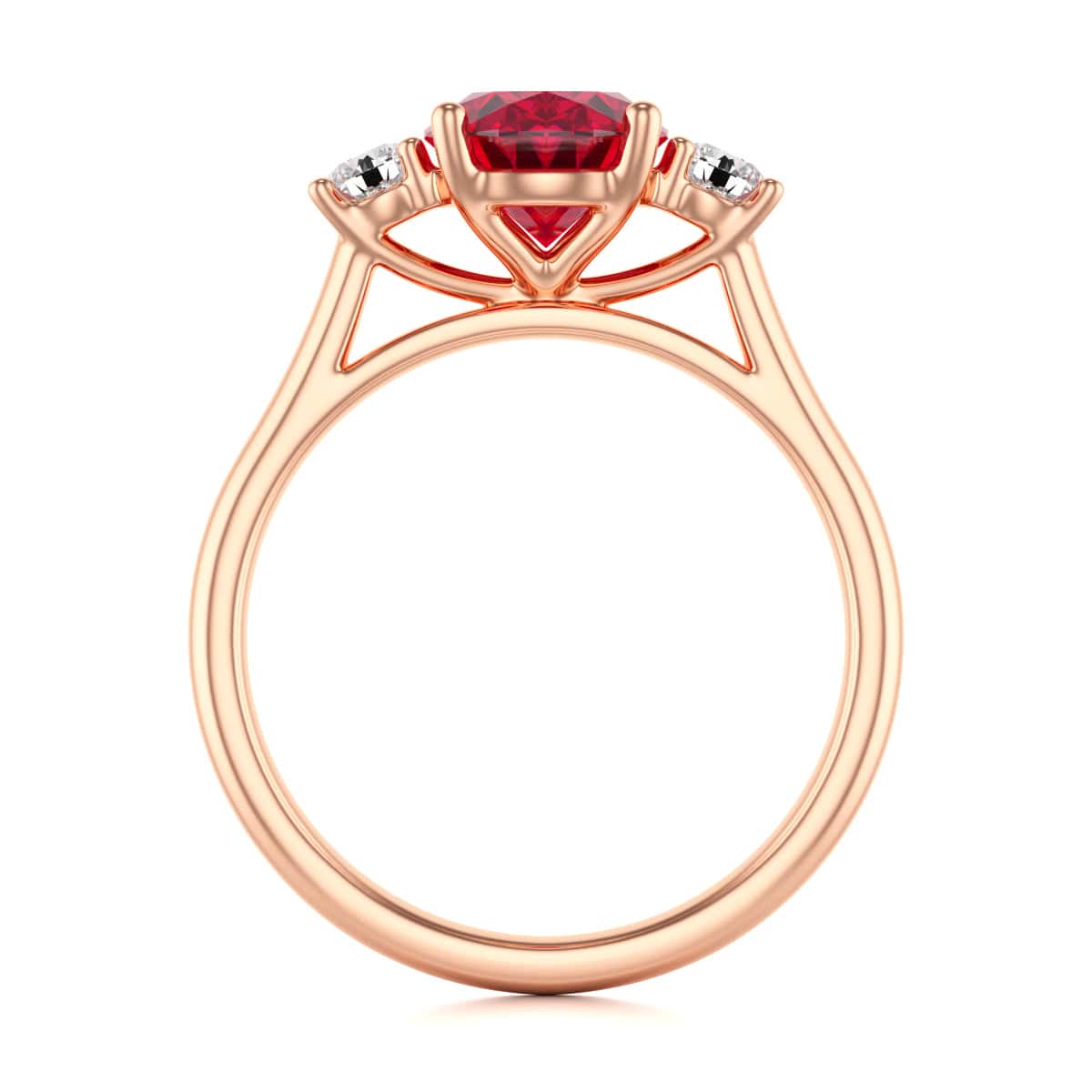 Oval Shape Ruby Trilogy Engagement Ring in 18ct Gold and Platinum - Image 7