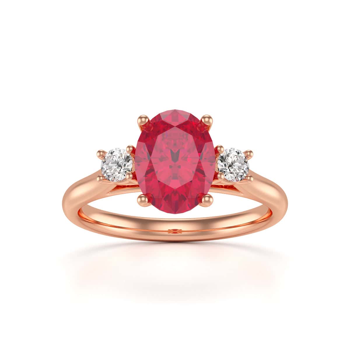 Oval Shape Ruby Trilogy Engagement Ring in 18ct Gold and Platinum - Image 8