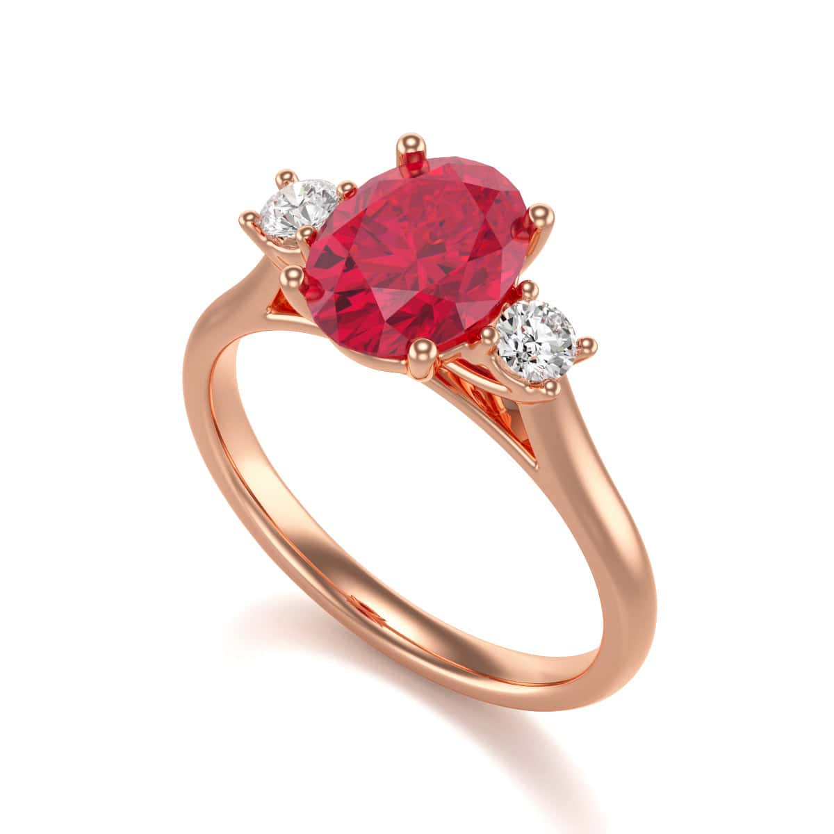 Oval Shape Ruby Trilogy Engagement Ring in 18ct Gold and Platinum - Image 9