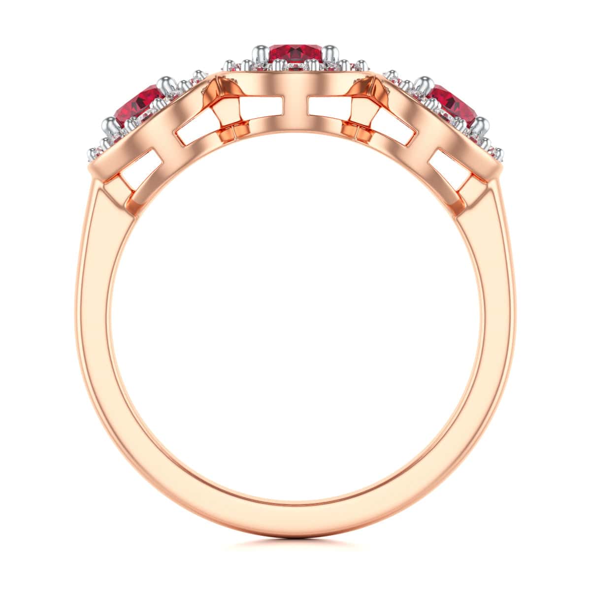 18ct Gold  Diamond Halo 3 Rubies Engagement Ring - Round Emarald - Image 11