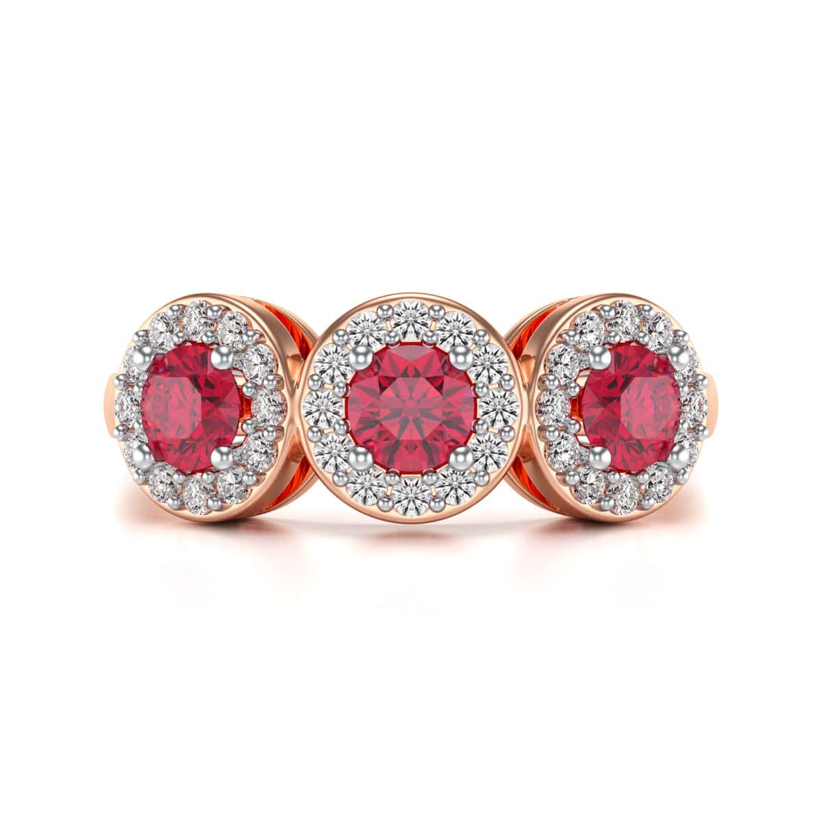 18ct Gold  Diamond Halo 3 Rubies Engagement Ring - Round Emarald - Image 12